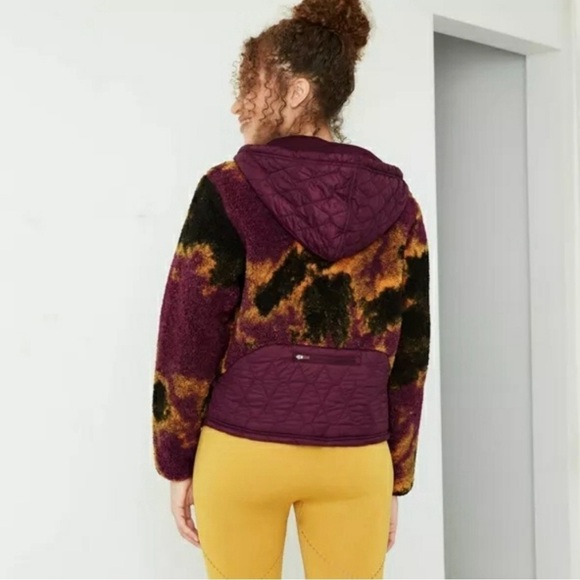 Women’s Marble Sherpa Hoodie Lined Jacket JoyLab Black/Burgundy Size XL - Picture 2 of 9